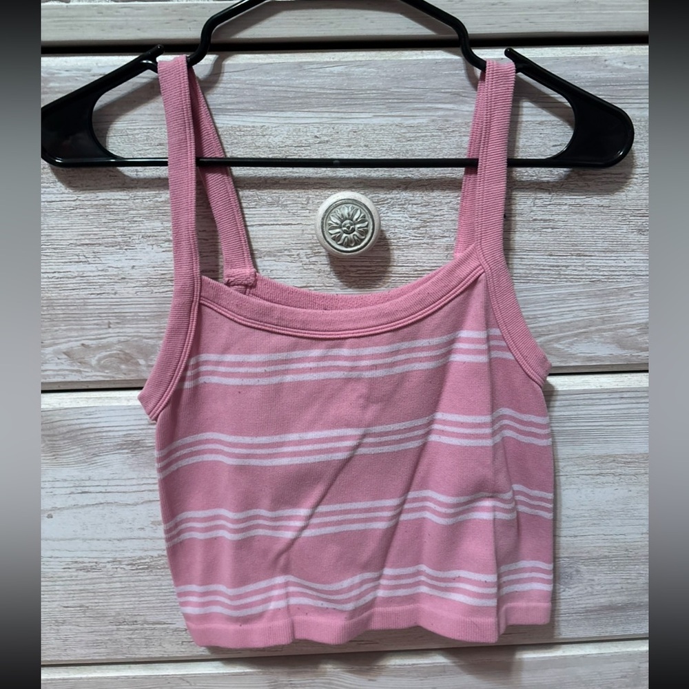 Women’s Pink And White Striped Cropped rib-fitted tank top